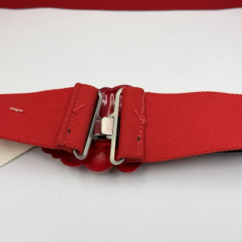 Women's Belt Size M Red Stretch Elastic Cinch Shell Buckle Wide Casual Dress
